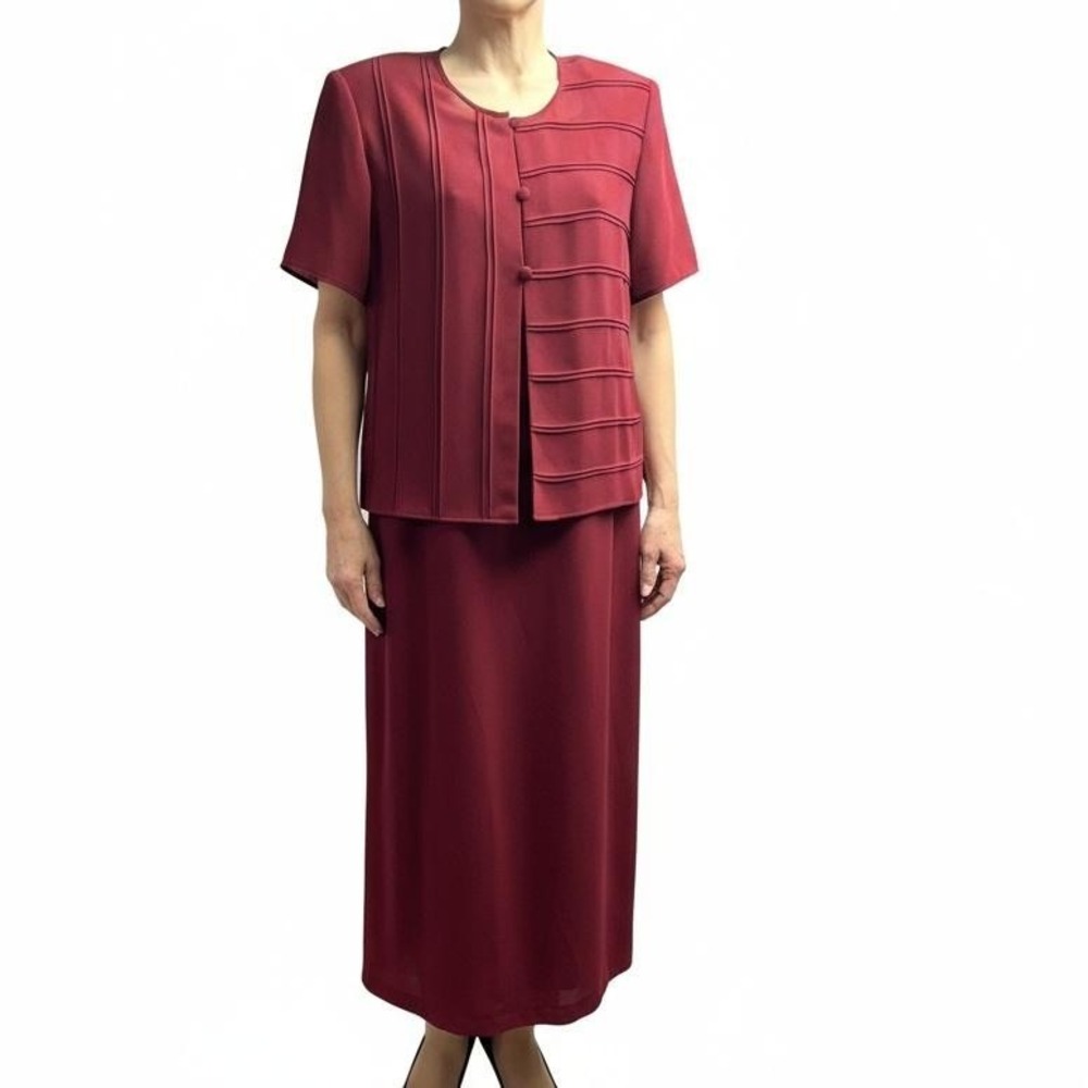 STUDIO I 2PC Set 8 Burgundy‎ Pleated Midi Sophisticated Elegant Chic New